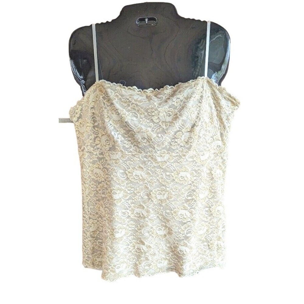 Vintage Y2K Top Babydoll Size L Gold Metallic Lace Coquette Dainty Goddess USA
